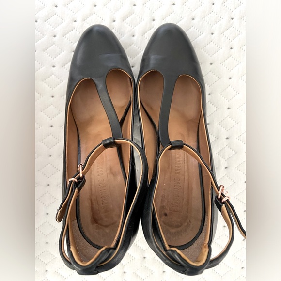 Veronique Branquinho T strap black leather heels with rose gold accent - Picture 7 of 7